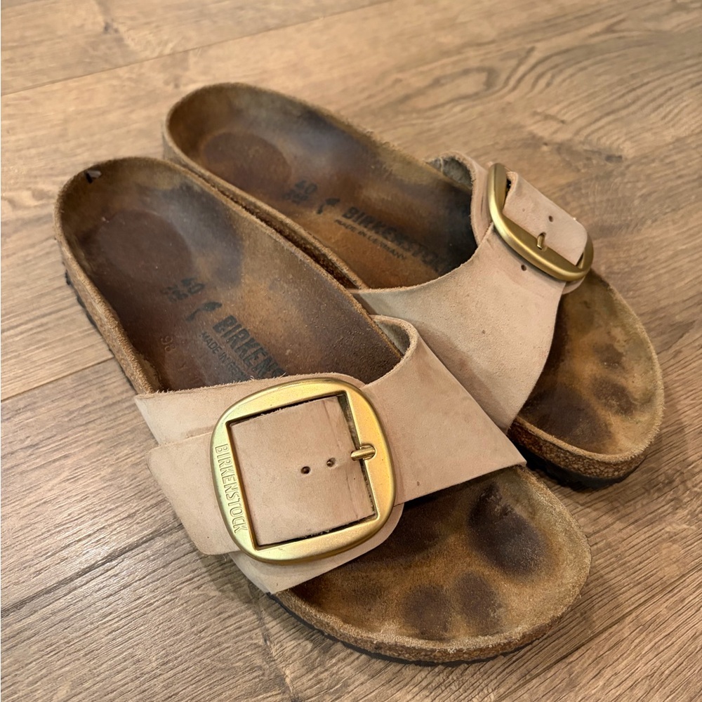 Birkenstock Tan Sandals with Gold Buckle
